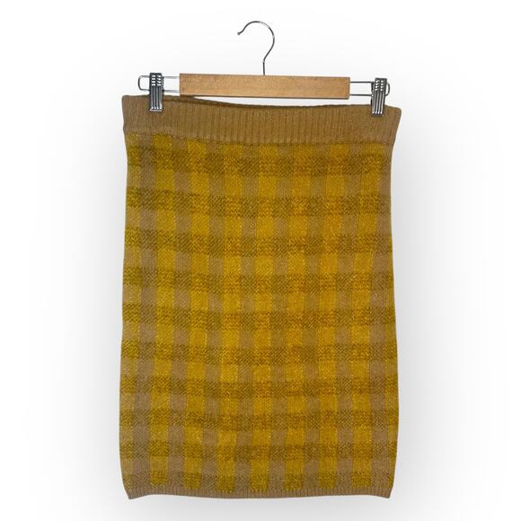 Shop Stevie NWT Vienna Plaid Skirt Knit Sweater Pencil Skirt Size S Tan Yellow - Picture 2 of 12